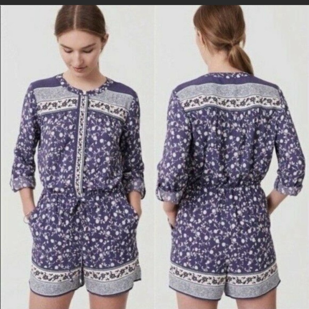 Ann Taylor Loft Blue Floral Romper S